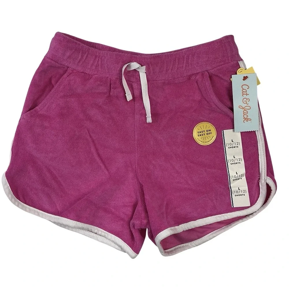 Cat Jack Kids Girls Pink Terry Cloth Drawstring Shorts Size L 10‎ 12